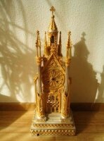 Антикварные Настольные (каминные) часы - Католический собор. Колокол на башне. Мрамор, бронза, сусальное золото. 55x21 см. Цена 3000 евро