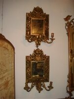 Пара антикварных зеркал с подсвечниками из бронзы. 19 век. 38x67 см. Цена 3000 евро